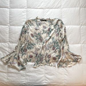 ZARA Printed Silk Wrap Top
